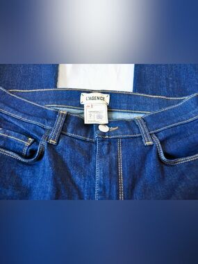 L'AGENCE Indigo Denim Jeans with Gold Stitching